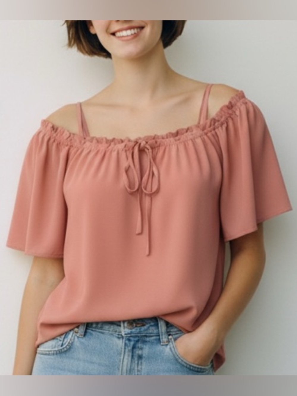 NWT DOE & RAE, Coral Cold  Shoulder top‎ SZ SMALL